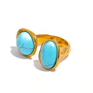 Turquoise Minimalist 18K Gold-Plated Stainless Steel Waterproof Duo Ring